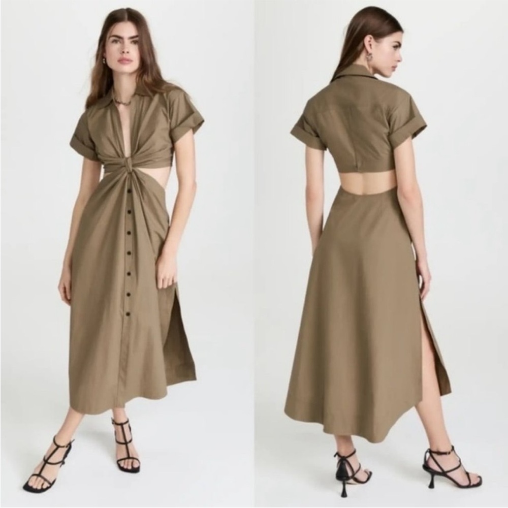 A.L.C. Georgia Dress Dried Basil Cut Out Maxi Side Slit Brown Short Sleeve 4